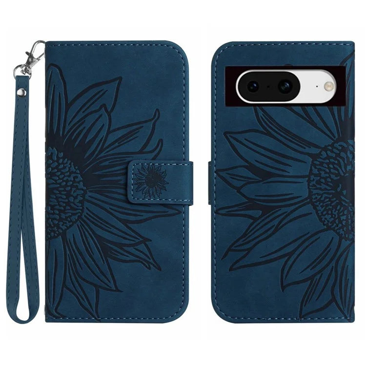 HT04 For Google Pixel 8a Cover PU Leather Stand Phone Wallet Case with Wrist Strap