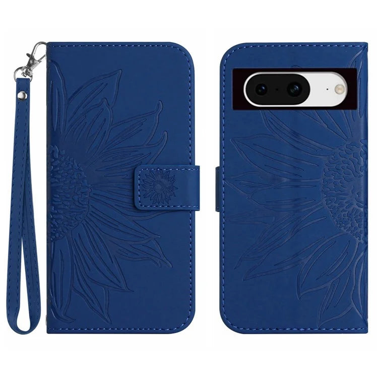HT04 For Google Pixel 8a Cover PU Leather Stand Phone Wallet Case with Wrist Strap