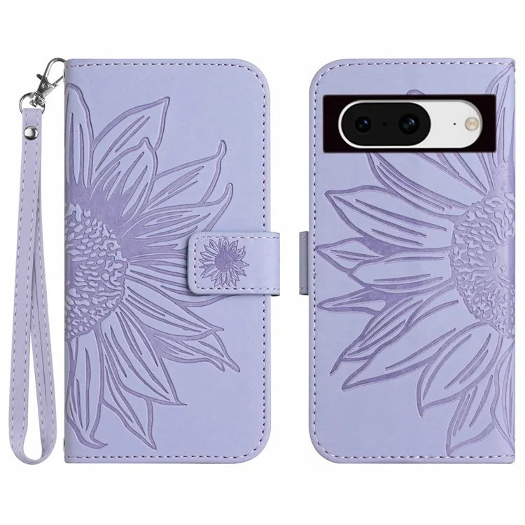 HT04 For Google Pixel 8a Cover PU Leather Stand Phone Wallet Case with Wrist Strap