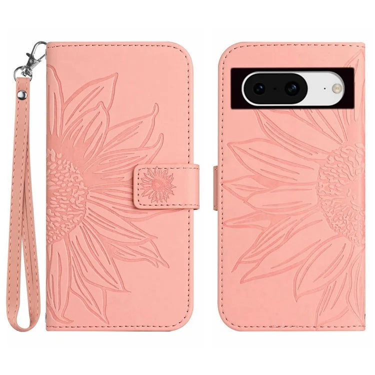 HT04 For Google Pixel 8a Cover PU Leather Stand Phone Wallet Case with Wrist Strap