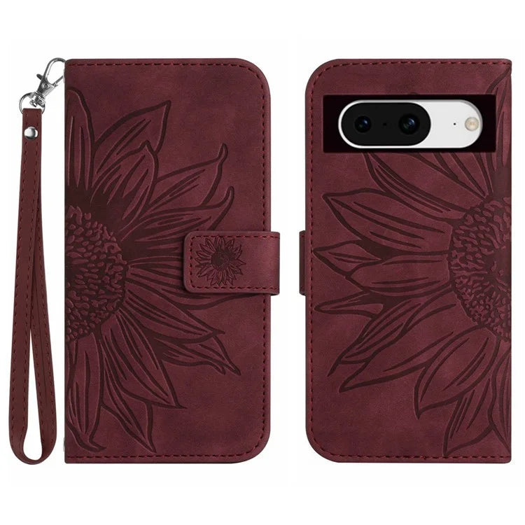 HT04 For Google Pixel 8a Cover PU Leather Stand Phone Wallet Case with Wrist Strap
