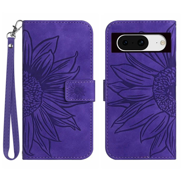 HT04 For Google Pixel 8a Cover PU Leather Stand Phone Wallet Case with Wrist Strap