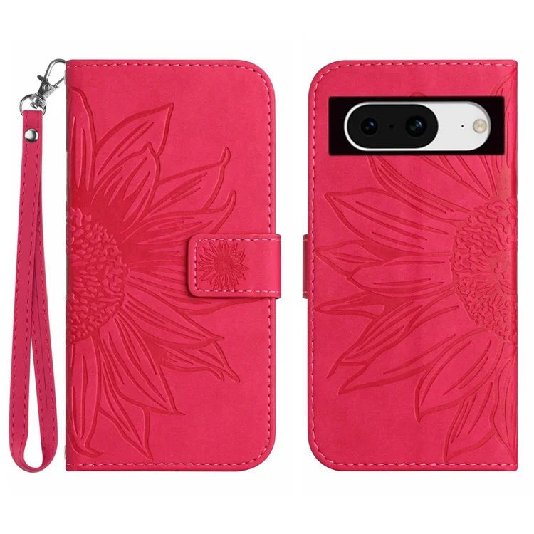 HT04 For Google Pixel 8a Cover PU Leather Stand Phone Wallet Case with Wrist Strap