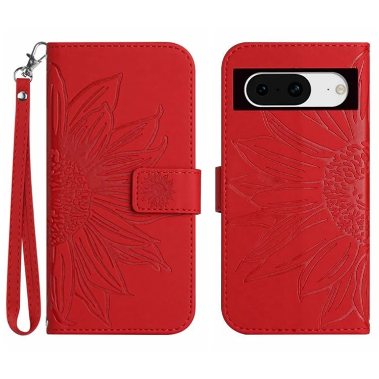 HT04 For Google Pixel 8a Cover PU Leather Stand Phone Wallet Case with Wrist Strap