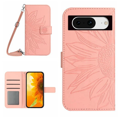 HT04 For Google Pixel 8a Case Imprinted Leather Smartphone Cover with Shoulder Strap