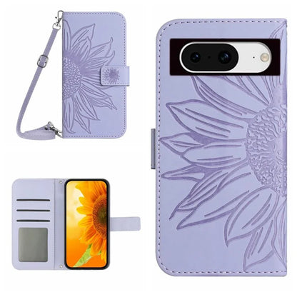 HT04 For Google Pixel 8a Case Imprinted Leather Smartphone Cover with Shoulder Strap