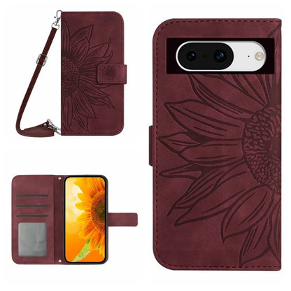 HT04 For Google Pixel 8a Case Imprinted Leather Smartphone Cover with Shoulder Strap