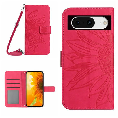 HT04 For Google Pixel 8a Case Imprinted Leather Smartphone Cover with Shoulder Strap