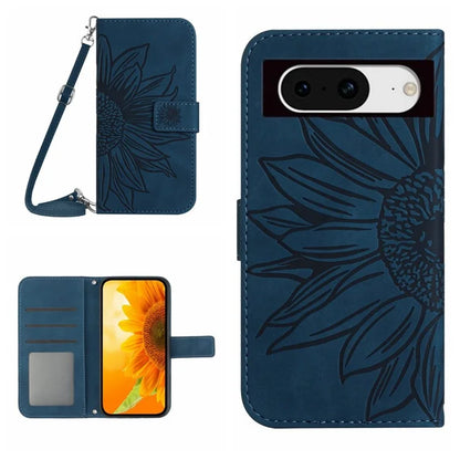 HT04 For Google Pixel 8a Case Imprinted Leather Smartphone Cover with Shoulder Strap