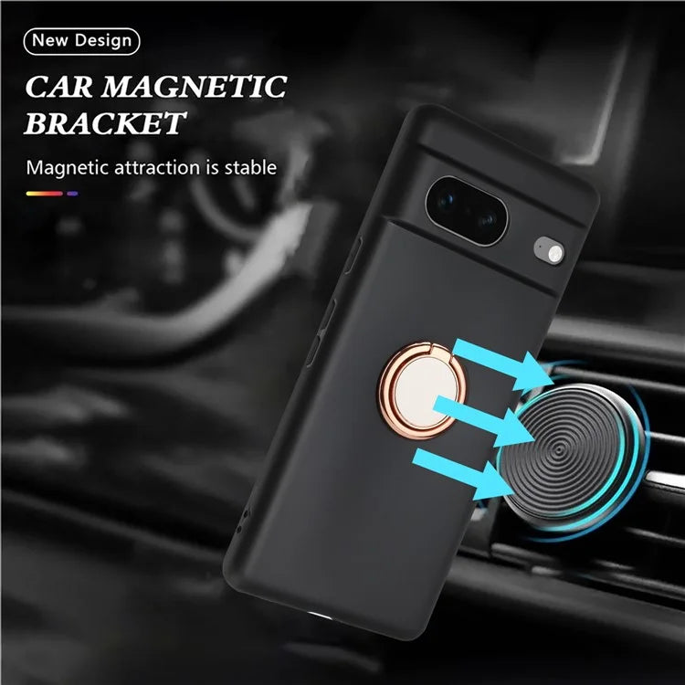 For Google Pixel 8a Case Fall Proof Matte TPU Phone Cover Ring Kickstand Shell