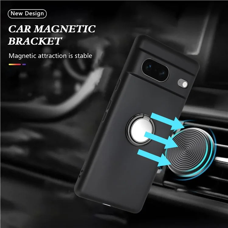 For Google Pixel 8a Case Fall Proof Matte TPU Phone Cover Ring Kickstand Shell