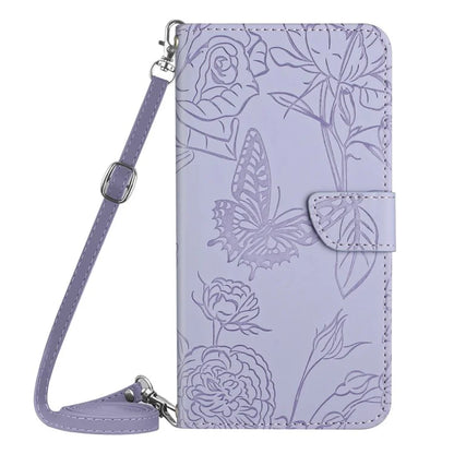 HT03 For Samsung Galaxy S24 Ultra Case Cell Phone Imprinted PU Leather Cover with Long Strap