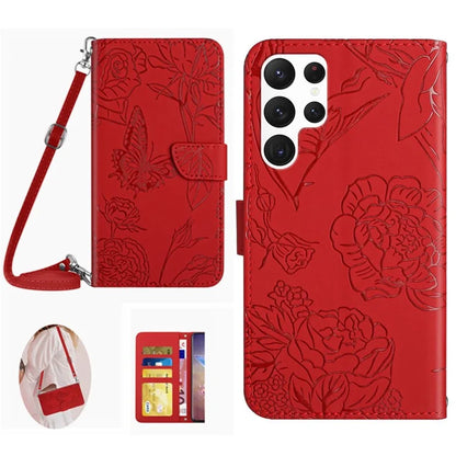 HT03 For Samsung Galaxy S24 Ultra Case Cell Phone Imprinted PU Leather Cover with Long Strap