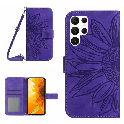 HT04 For Samsung Galaxy S24 Ultra Case Sunflower Imprint Leather Phone Cover with Shoulder Strap