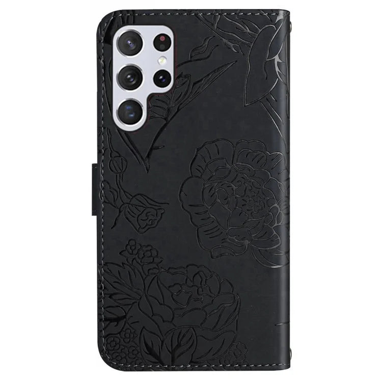 HT03 For Samsung Galaxy S24 Ultra Cover Leather Stand Phone Case with Wrist Strap