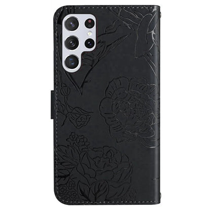 HT03 For Samsung Galaxy S24 Ultra Cover Leather Stand Phone Case with Wrist Strap