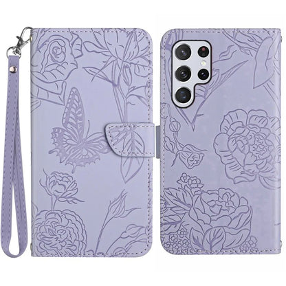 HT03 For Samsung Galaxy S24 Ultra Cover Leather Stand Phone Case with Wrist Strap