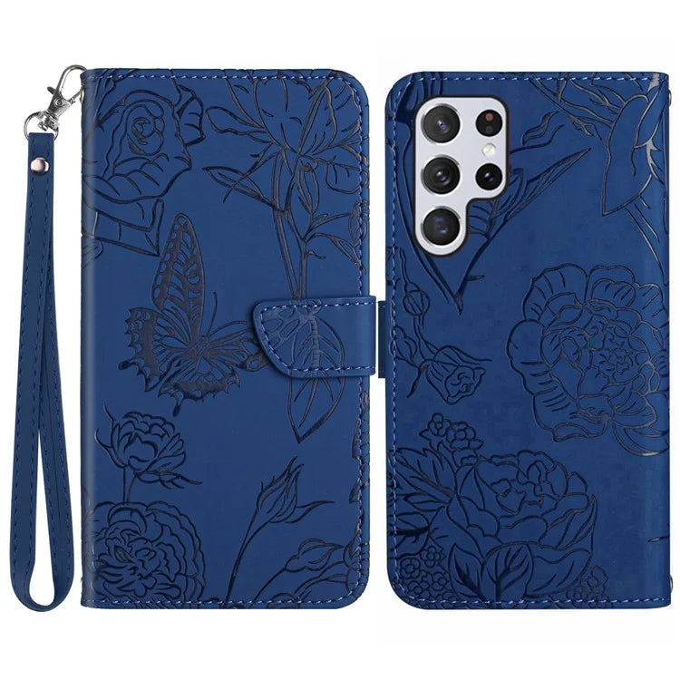 HT03 For Samsung Galaxy S24 Ultra Cover Leather Stand Phone Case with Wrist Strap