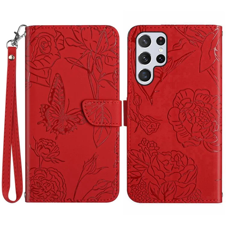 HT03 For Samsung Galaxy S24 Ultra Cover Leather Stand Phone Case with Wrist Strap