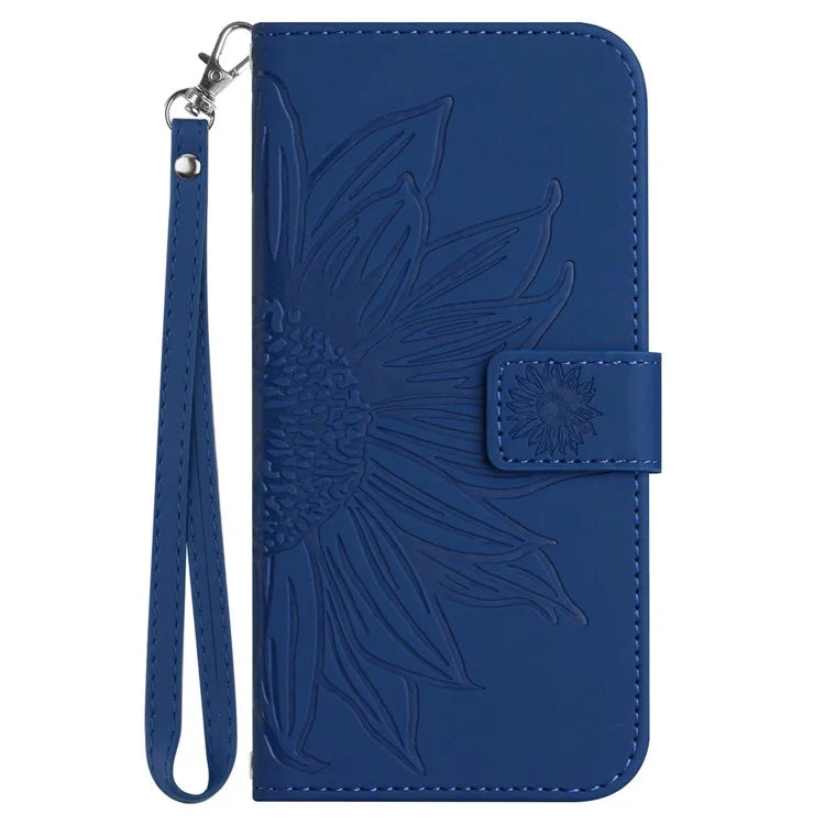 HT04 For Samsung Galaxy S24 Ultra Cover PU Leather Phone Case with Wrist Strap