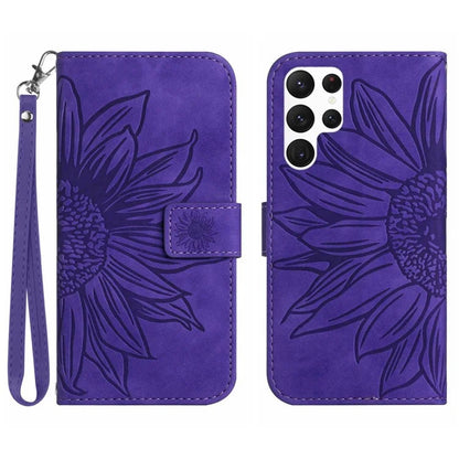 HT04 For Samsung Galaxy S24 Ultra Cover PU Leather Phone Case with Wrist Strap
