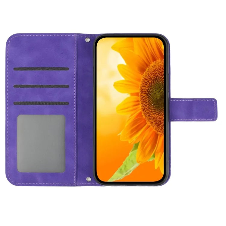 HT04 For Samsung Galaxy S24 Ultra Cover PU Leather Phone Case with Wrist Strap