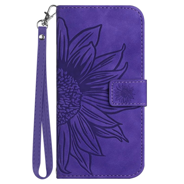 HT04 For Samsung Galaxy S24 Ultra Cover PU Leather Phone Case with Wrist Strap