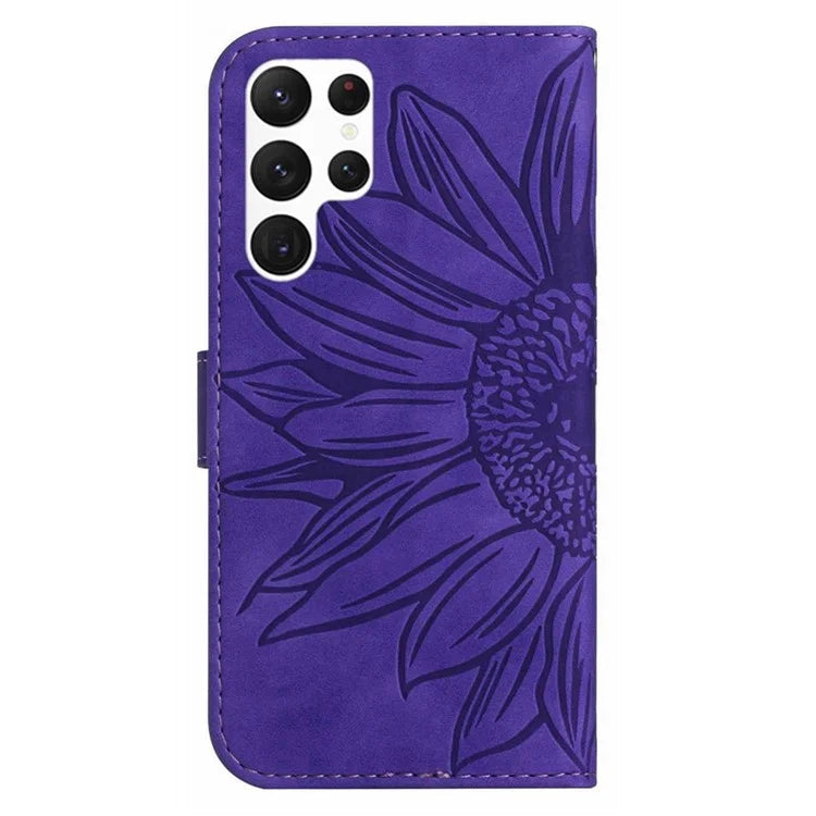HT04 For Samsung Galaxy S24 Ultra Cover PU Leather Phone Case with Wrist Strap