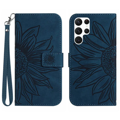 HT04 For Samsung Galaxy S24 Ultra Cover PU Leather Phone Case with Wrist Strap