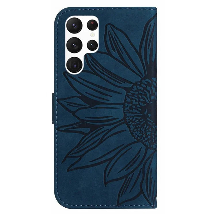 HT04 For Samsung Galaxy S24 Ultra Cover PU Leather Phone Case with Wrist Strap