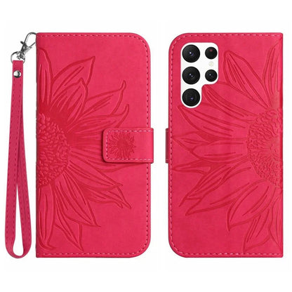 HT04 For Samsung Galaxy S24 Ultra Cover PU Leather Phone Case with Wrist Strap