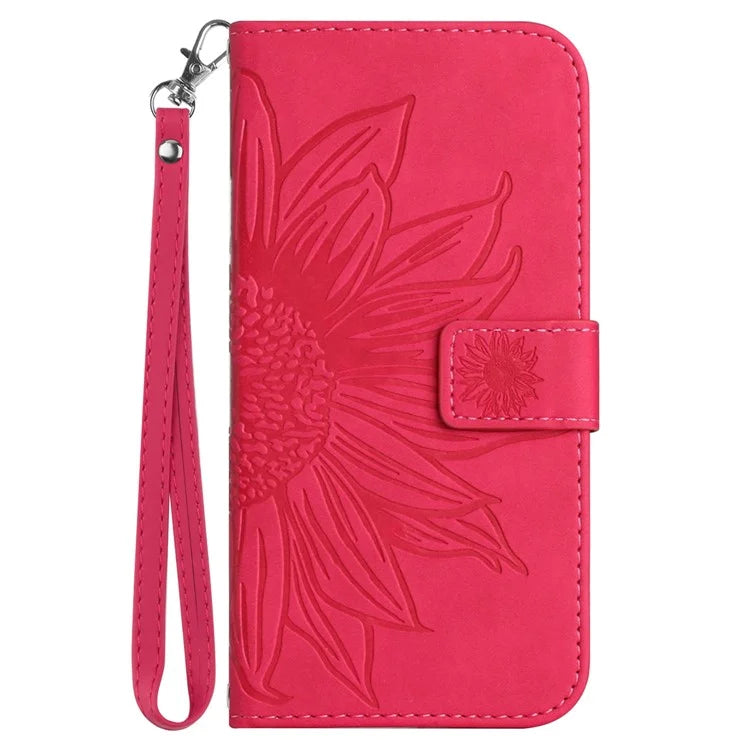 HT04 For Samsung Galaxy S24 Ultra Cover PU Leather Phone Case with Wrist Strap