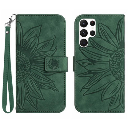 HT04 For Samsung Galaxy S24 Ultra Cover PU Leather Phone Case with Wrist Strap