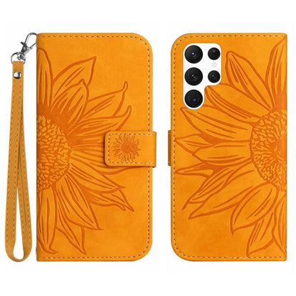 HT04 For Samsung Galaxy S24 Ultra Cover PU Leather Phone Case with Wrist Strap