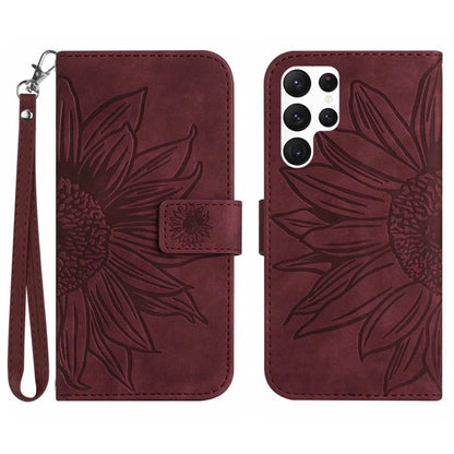 HT04 For Samsung Galaxy S24 Ultra Cover PU Leather Phone Case with Wrist Strap