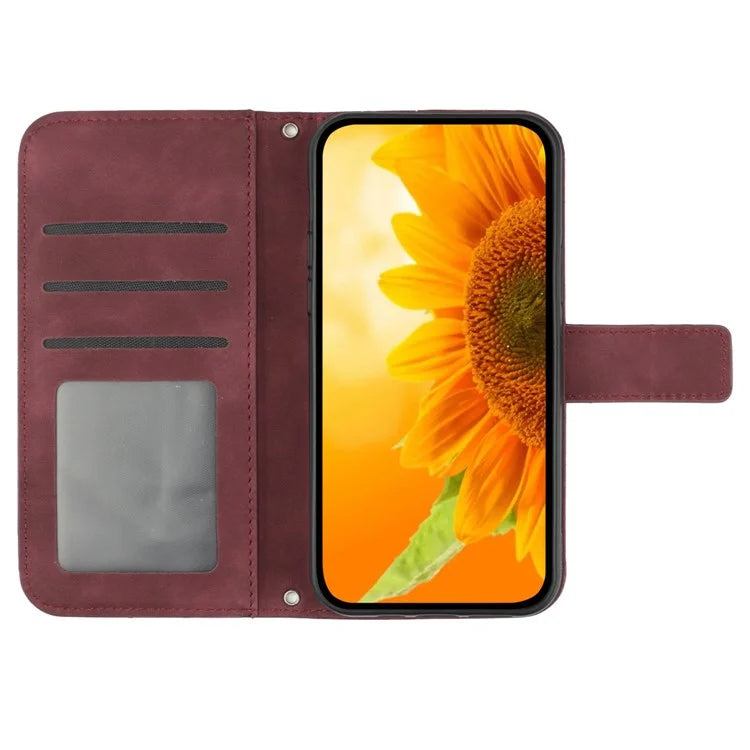 HT04 For Samsung Galaxy S24 Ultra Cover PU Leather Phone Case with Wrist Strap
