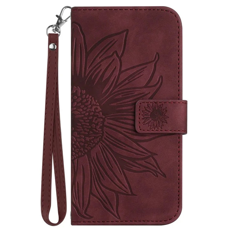 HT04 For Samsung Galaxy S24 Ultra Cover PU Leather Phone Case with Wrist Strap