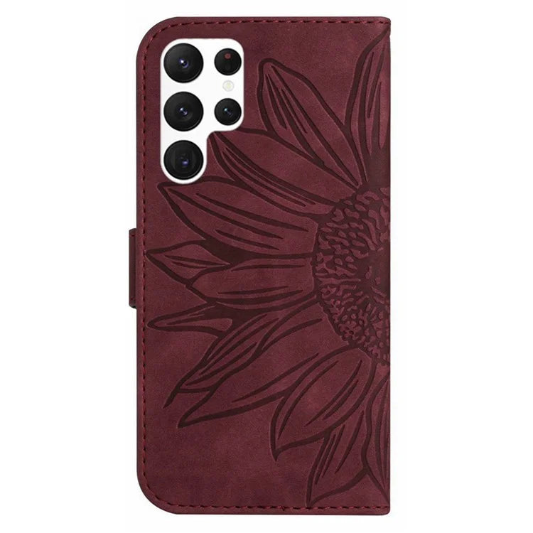 HT04 For Samsung Galaxy S24 Ultra Cover PU Leather Phone Case with Wrist Strap