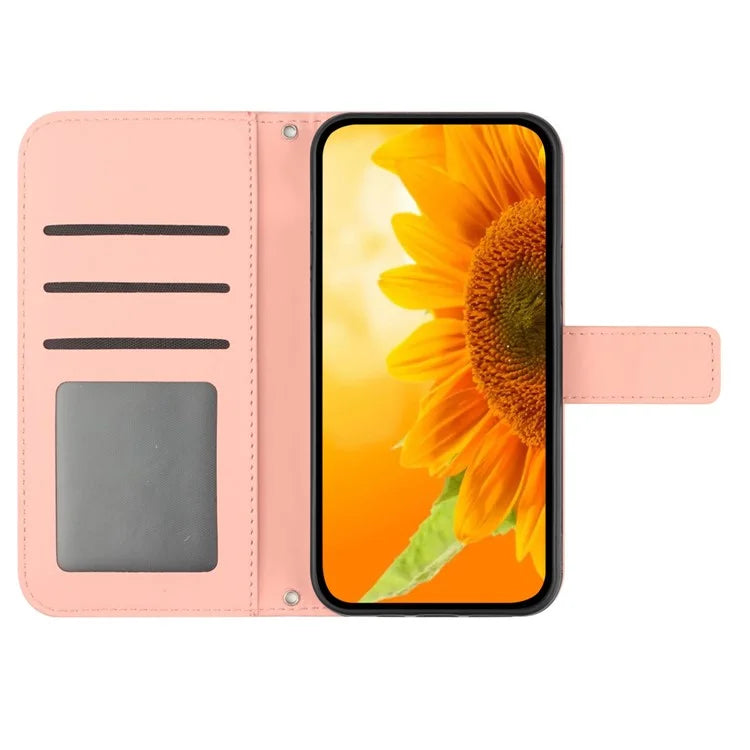 HT04 For Samsung Galaxy S24 Ultra Cover PU Leather Phone Case with Wrist Strap