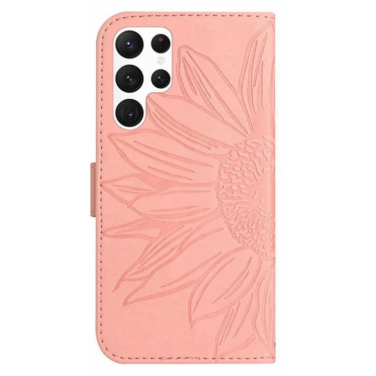 HT04 For Samsung Galaxy S24 Ultra Cover PU Leather Phone Case with Wrist Strap