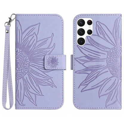 HT04 For Samsung Galaxy S24 Ultra Cover PU Leather Phone Case with Wrist Strap