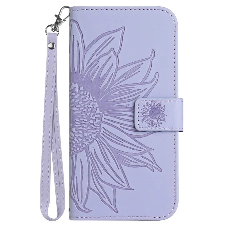 HT04 For Samsung Galaxy S24 Ultra Cover PU Leather Phone Case with Wrist Strap
