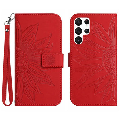 HT04 For Samsung Galaxy S24 Ultra Cover PU Leather Phone Case with Wrist Strap