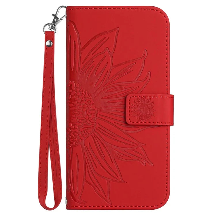 HT04 For Samsung Galaxy S24 Ultra Cover PU Leather Phone Case with Wrist Strap