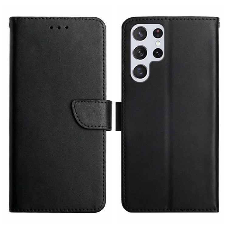 HT02 For Samsung Galaxy S24 Ultra Case Folio Flip Genuine Cow Leather Phone Cover