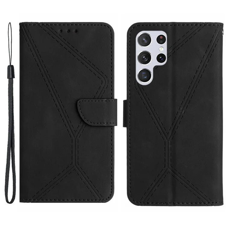 HT05 For Samsung Galaxy S24 Ultra Case Imprinted PU Leather Viewing Stand Phone Cover