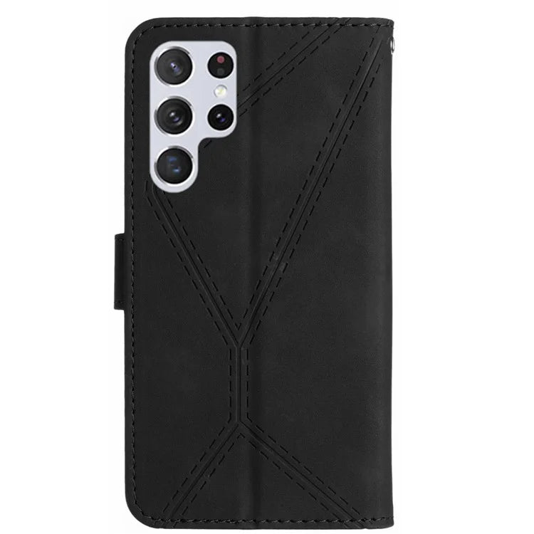 HT05 For Samsung Galaxy S24 Ultra Case Imprinted PU Leather Viewing Stand Phone Cover