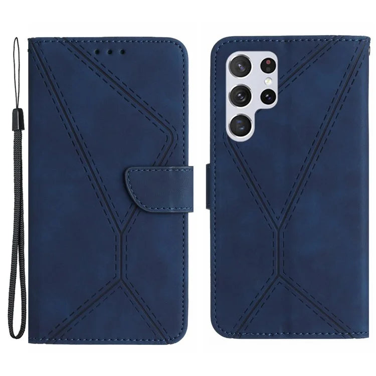 HT05 For Samsung Galaxy S24 Ultra Case Imprinted PU Leather Viewing Stand Phone Cover