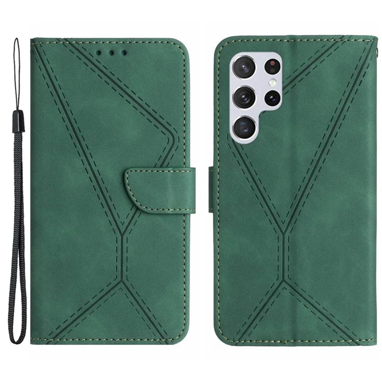 HT05 For Samsung Galaxy S24 Ultra Case Imprinted PU Leather Viewing Stand Phone Cover