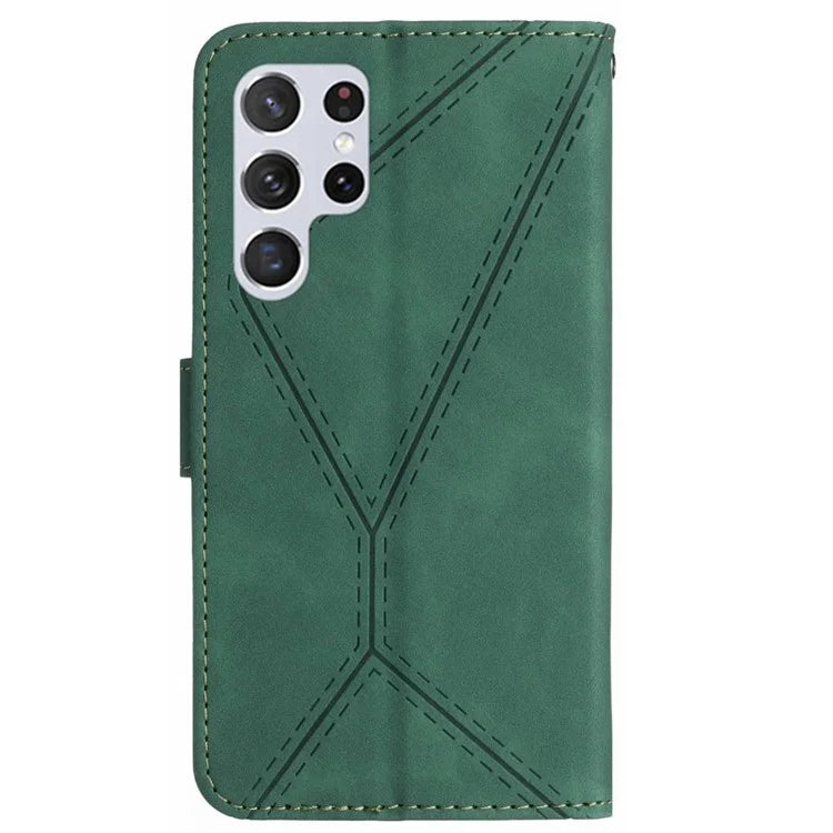 HT05 For Samsung Galaxy S24 Ultra Case Imprinted PU Leather Viewing Stand Phone Cover